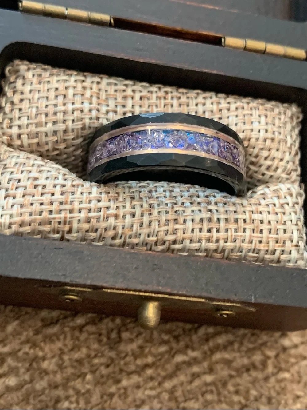 Men’s Tungsten Alexandrite Ring With Rose Gold Trim Size 10